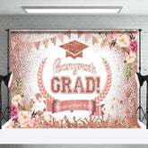 Lofaris Proud of You Rose Gold Glitter Floral Grad Backdrop